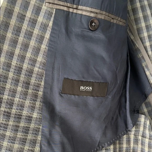 Hugo Boss Navy and Gray Checkered Blazer